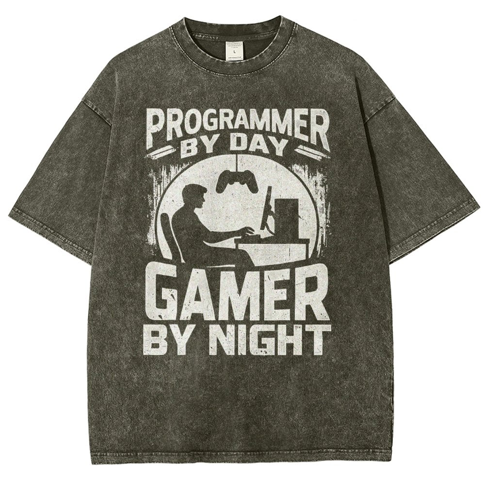 Programmer By Day Gamer By Night Computer Programming Vintage Distressed T-shirt