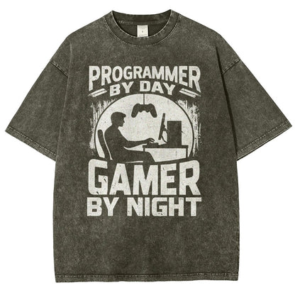 Programmer By Day Gamer By Night Computer Programming Vintage Distressed T-shirt