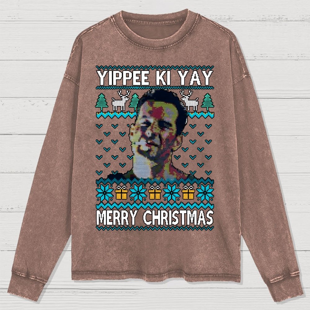 Yippee Ki Christmas Washed Long Sleeve Tee