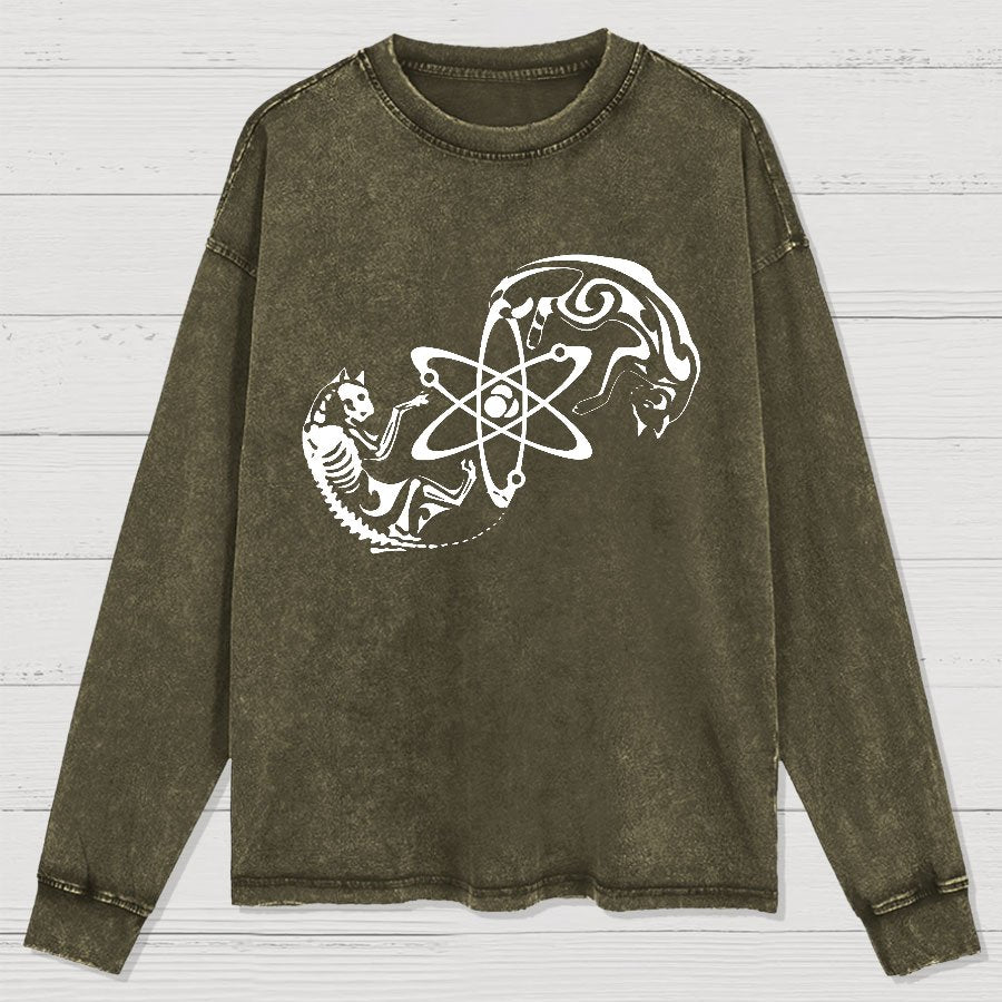 Science Cat Geek Washed Long Sleeve Tee