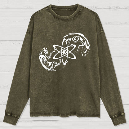 Science Cat Geek Washed Long Sleeve Tee