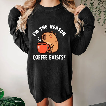 The Reason Coffee Exists Washed Long Sleeve Tee