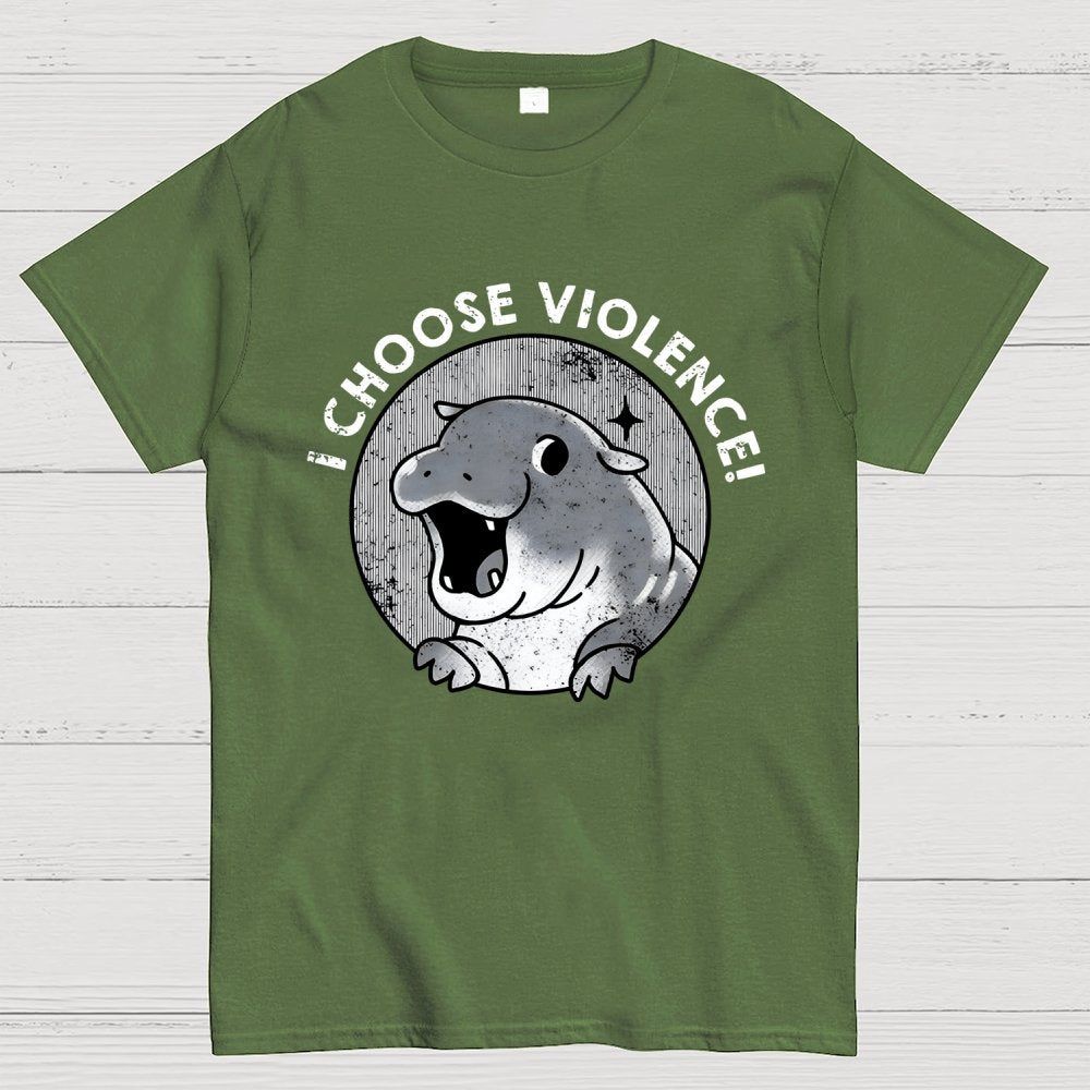 I Choose Violence Cute Hippo Geek T-Shirt