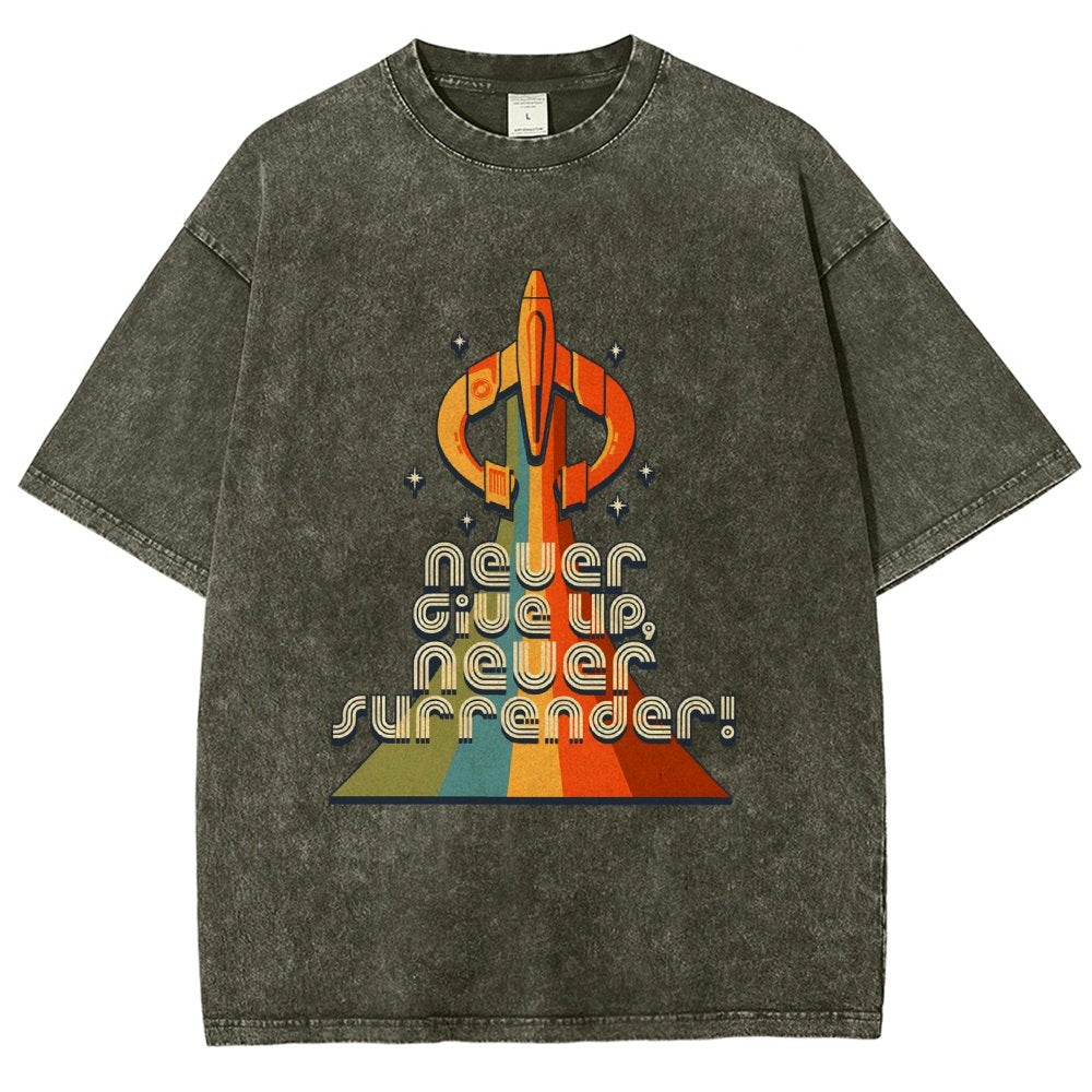 Retro Quest Never give up, never surrender! Vintage Distressed T-shirt