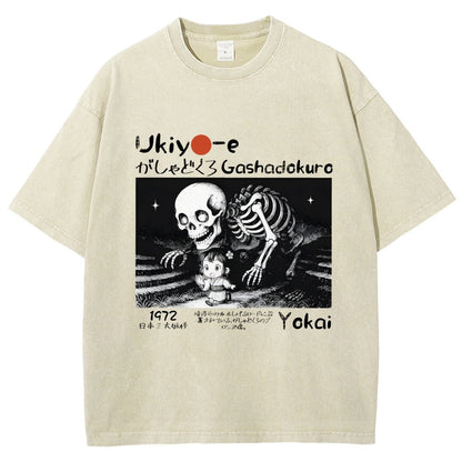 Gashadokuro Skeleton Yokai Ukiyo-e Vintage Distressed T-shirt