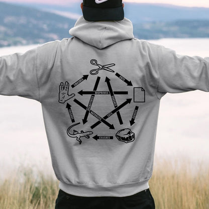 Rock Paper Scissors Spock Printed Back Unisex Cotton Hoodie