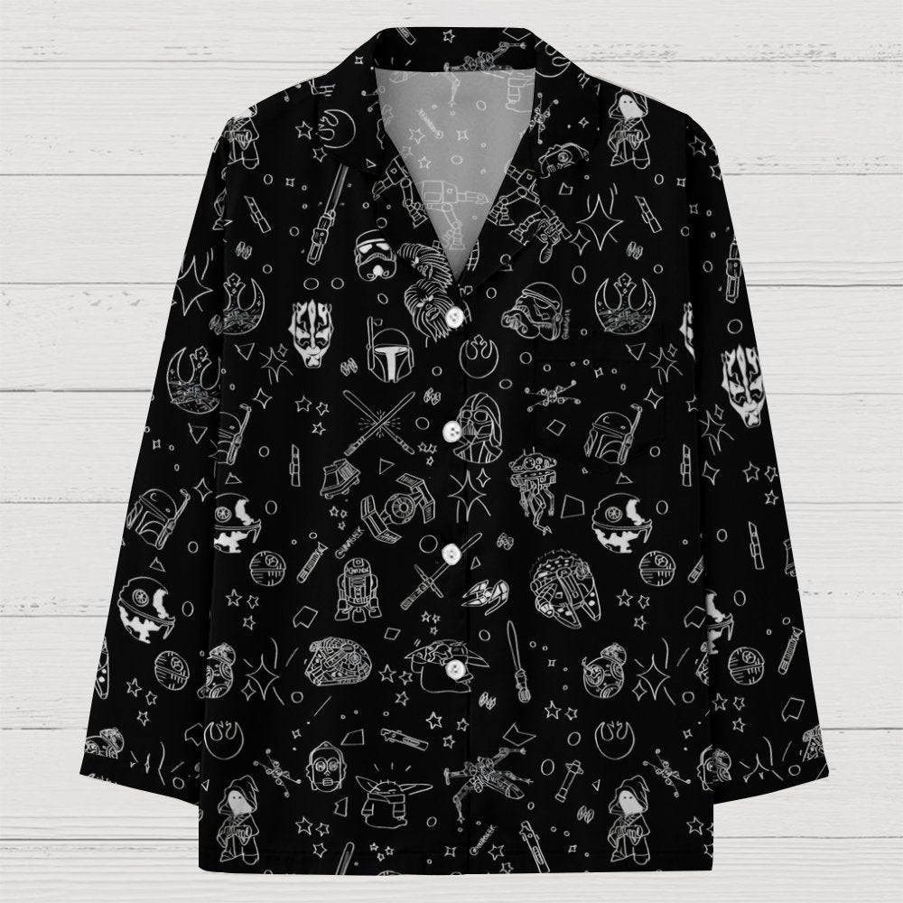 Simple Strokes Of Planet Spaceship Geek Long Sleeve Pajama Set