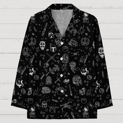 Simple Strokes Of Planet Spaceship Geek Long Sleeve Pajama Set