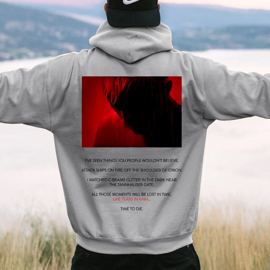 Tears in Rain-Tears in Red-Time to Die Printed Back Cotton Hoodie