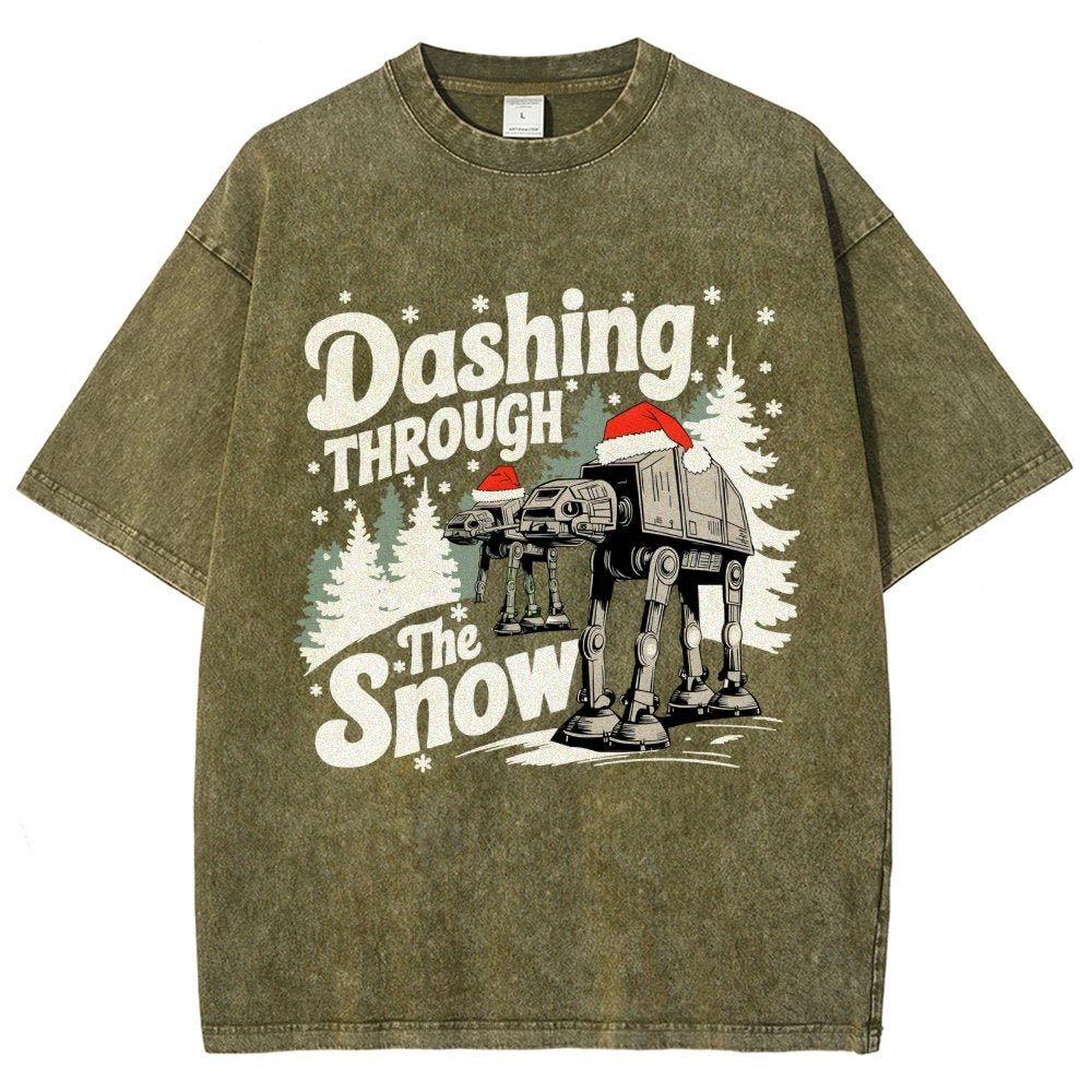 Empire Robot Dog Crosses the Snow Christmas Vintage Distressed T-shirt