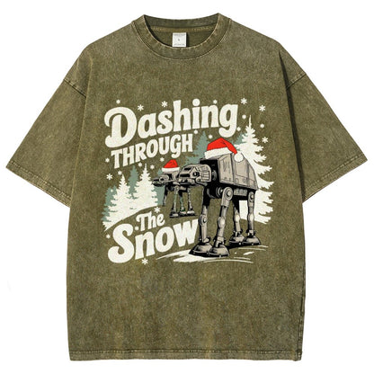 Empire Robot Dog Crosses the Snow Christmas Vintage Distressed T-shirt