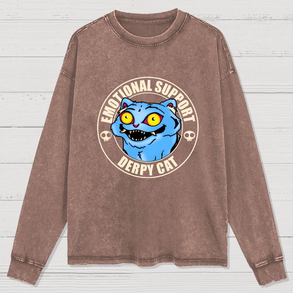 Emotional Support Cat Washed Long Sleeve Tee