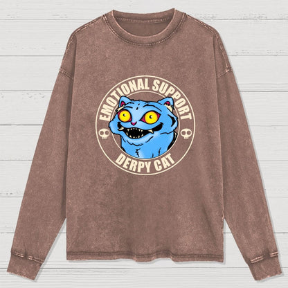 Emotional Support Cat Washed Long Sleeve Tee