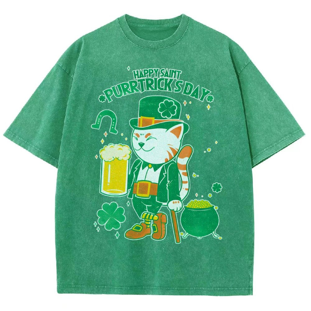 Cat St. Patrick's Day Vintage Distressed T-shirt