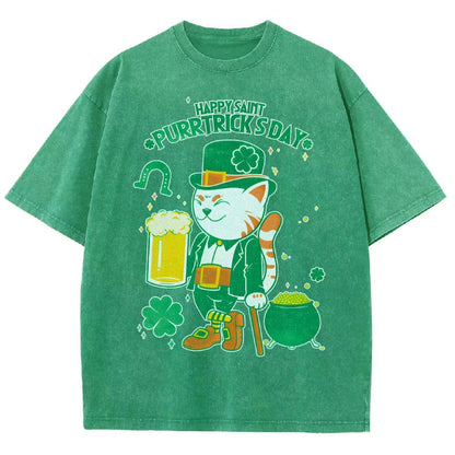 Cat St. Patrick's Day Vintage Distressed T-shirt