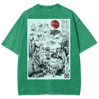 Last Battle of the Cosmic Conflict Back Print Washed T-Shirt