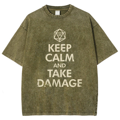 Keep Calm and Take Damage Vintage Distressed T-shirt