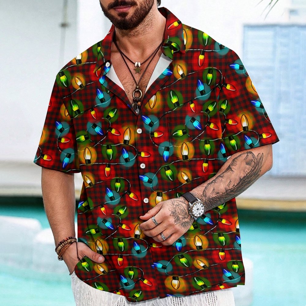 Plaid Christmas Lights Print Geeky Shirt