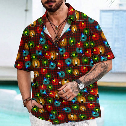 Plaid Christmas Lights Print Geeky Shirt