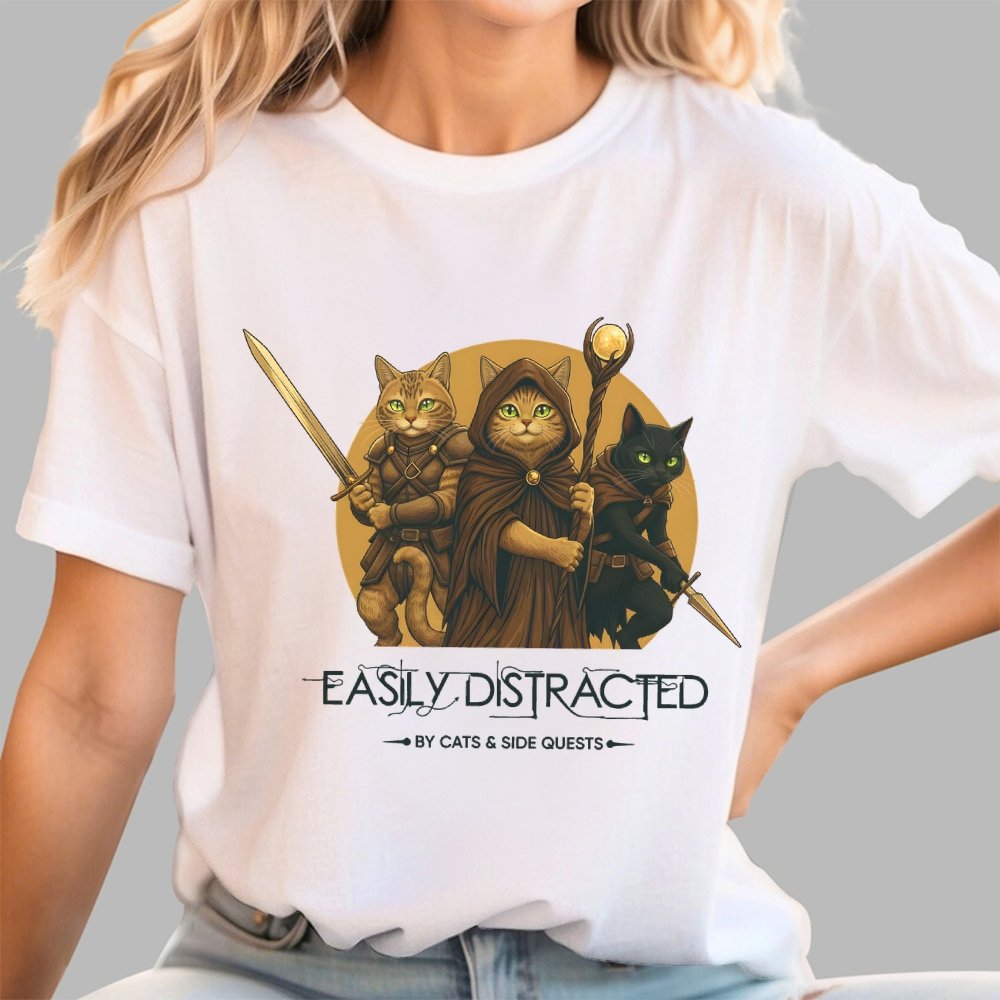 Easily Distracted By Cats And Side Quests Geek T-Shirt