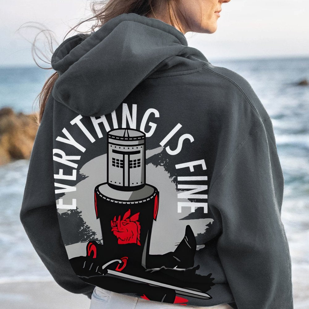 Everything Is Fine Printed Back Cotton Hoodie