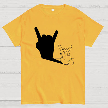 Rabbit Rock and Roll Hand Shadow Meme Style Unisex Gamer Movie Music T-Shirt
