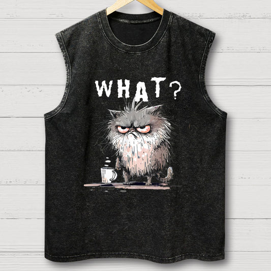 Bad Temper Feline With Coffee Grumpily Catty Funny Vintage Distressed Washed Tank