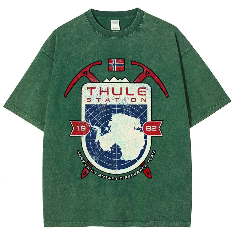 Vintage Distressed T-shirt with a Mysterious Station