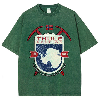 Vintage Distressed T-shirt with a Mysterious Station