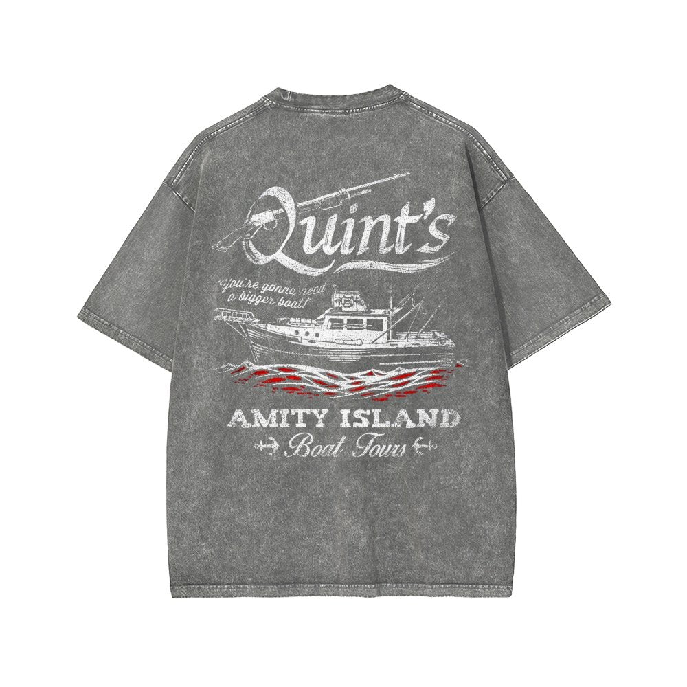 Captain's Shark Fishing Front And Back Printing Washed T-shirt