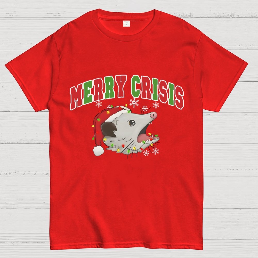 Merry Crisis Opossum Funny Christmas Geek T-Shirt