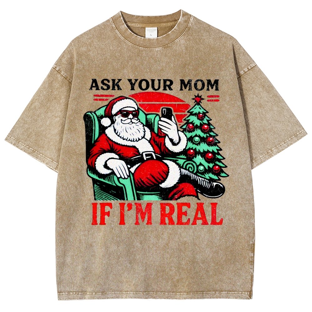 Ask Your Mom Funny Santa Vintage Distressed T-shirt
