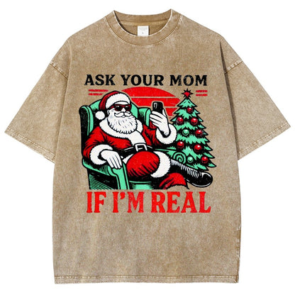 Ask Your Mom Funny Santa Vintage Distressed T-shirt
