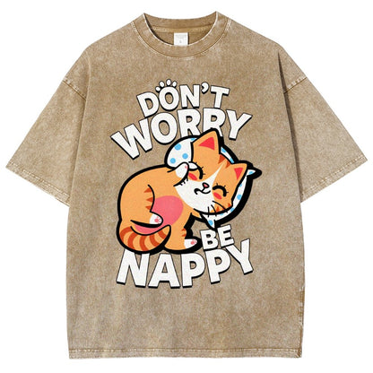 Cute Kawaii Pet Cat Don't Worry Vintage Distressed T-shirt