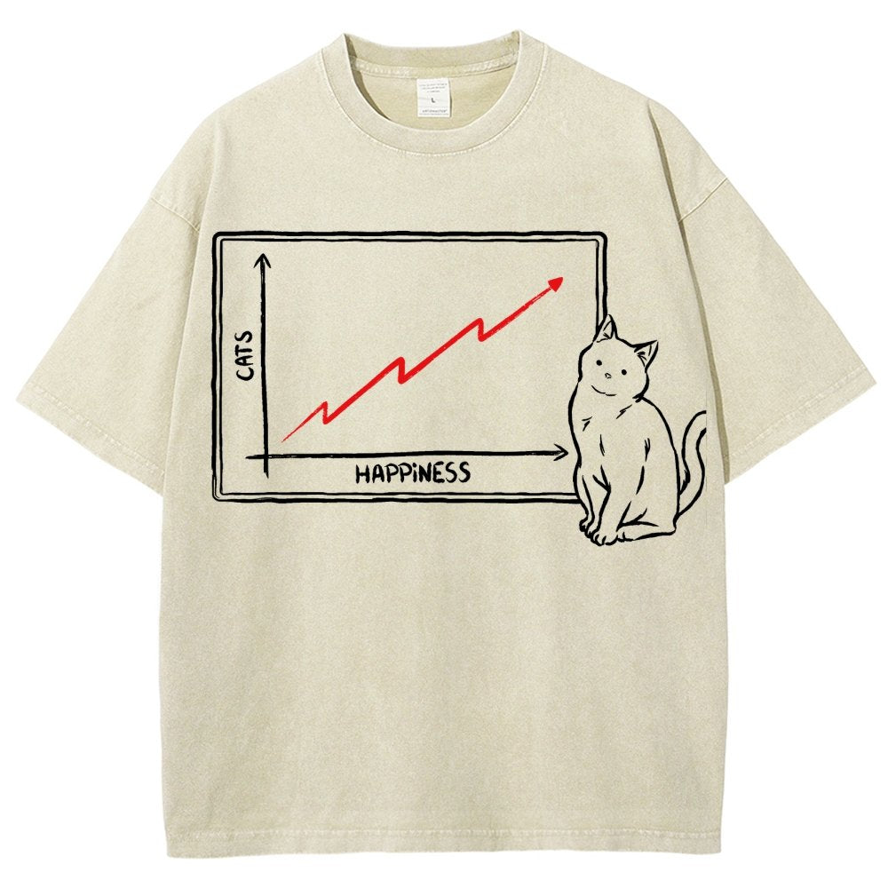 Happiness and Cats Graph Vintage Distressed T-shirt