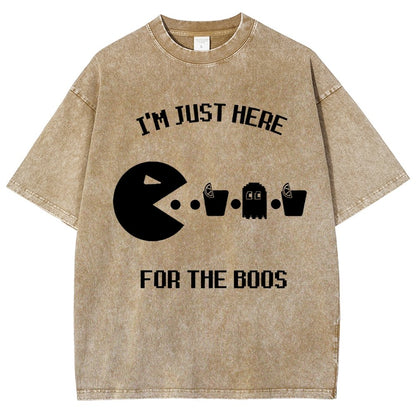 Here For The Boos Ghost Arcade Nerdy Halloween Vintage Distressed T-shirt