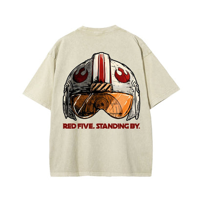 Standing By Front And Back Printing Washed T-shirt