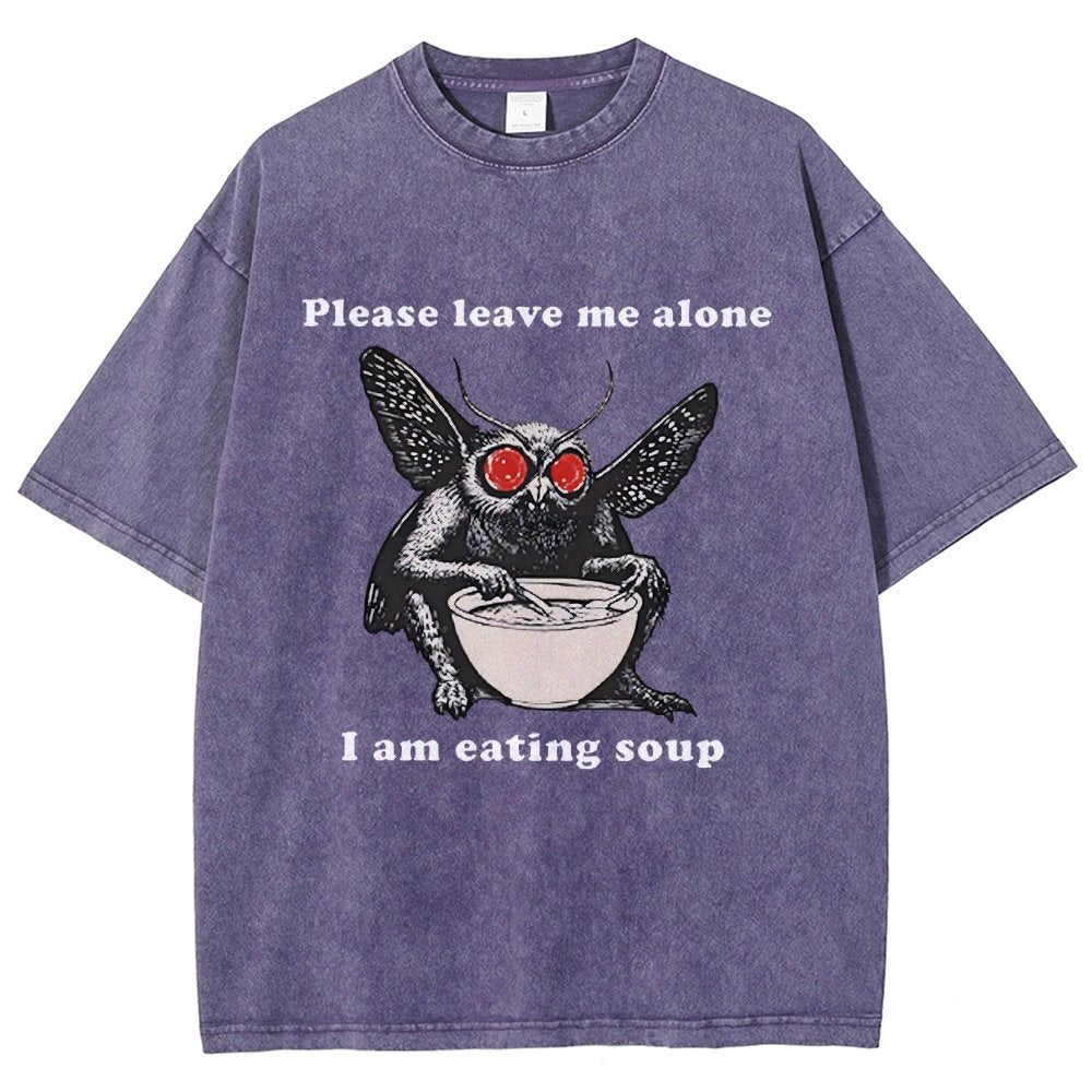 Mothman Eating Soup Please Leave Me Alone I Am Eating Soup Vintage Distressed T-shirt