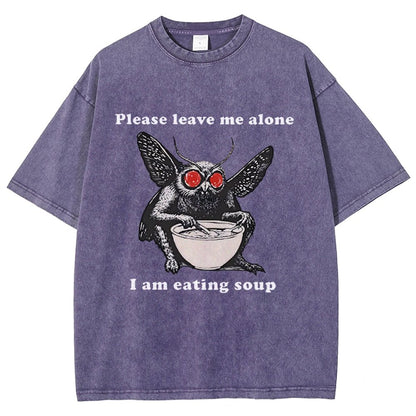 Mothman Eating Soup Please Leave Me Alone I Am Eating Soup Vintage Distressed T-shirt