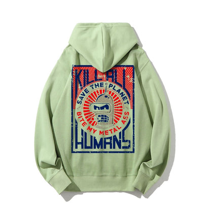 Save The Planet Kill All Humans Geek Printed Back Cotton Hoodie