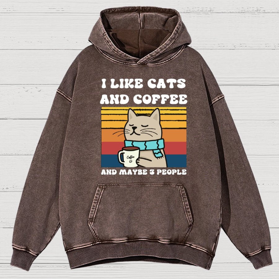 I Like Cats And Coffee And Maybe 3 People Funny Nerd Vintage Distressed Hoodie