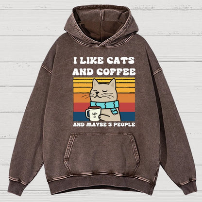 I Like Cats And Coffee And Maybe 3 People Funny Nerd Vintage Distressed Hoodie