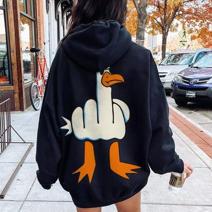 Rude Seagull Design Funny Printed Back Cotton Hoodie