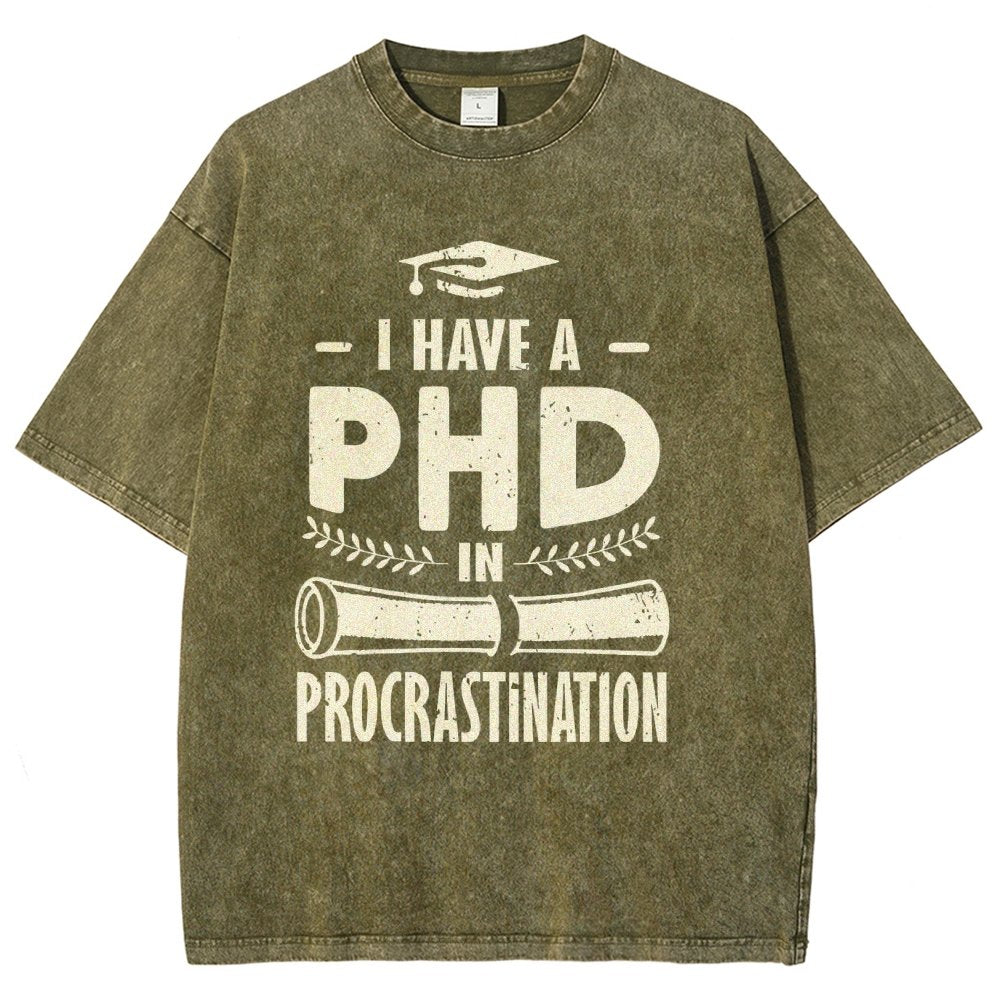 PHD In Procrastination Vintage Distressed T-shirt