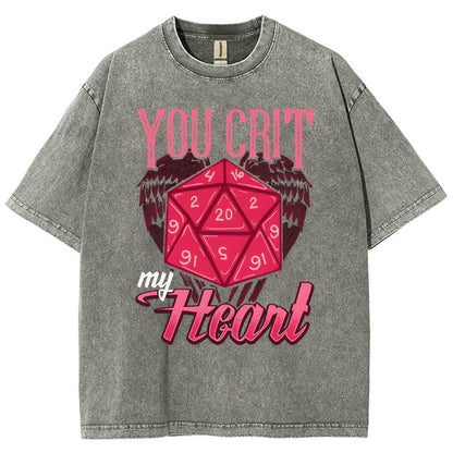 You Crit My Heart Fun Board Game Valentine's Day Nerd Vintage Distressed T-shirt