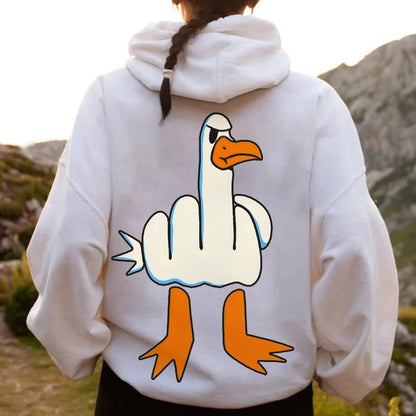 Rude Seagull Design Funny Printed Back Cotton Hoodie