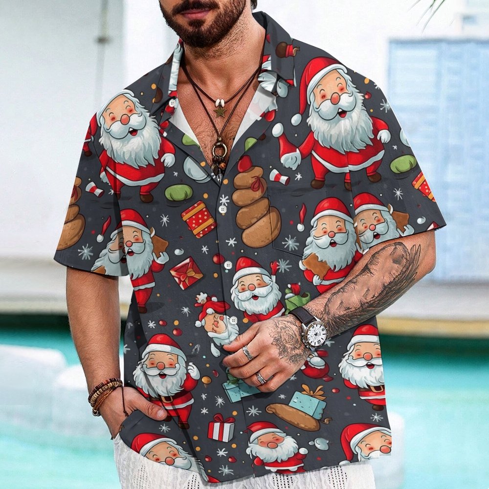 Funny Santa Claus Print Geeky Shirt