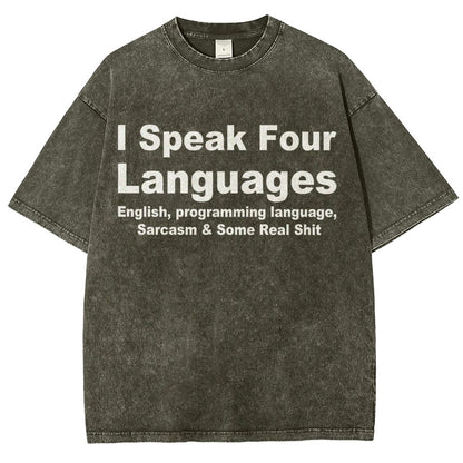 Speak Four Languages Vintage Distressed T-shirt