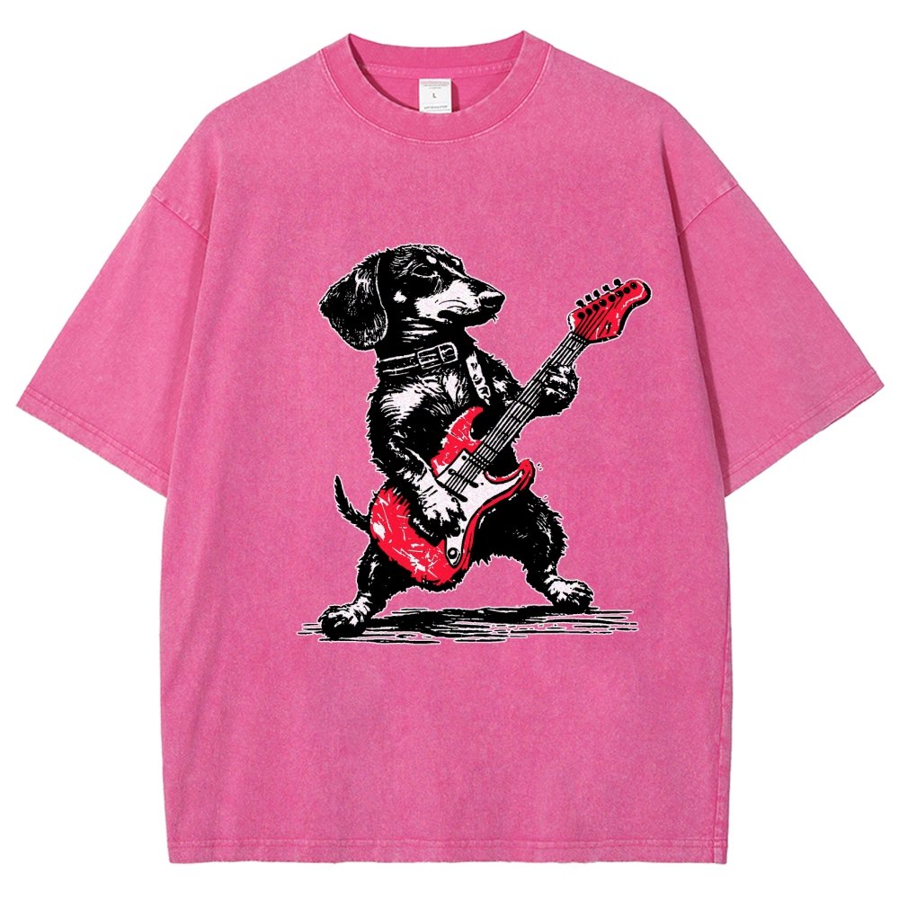 Dachshund Weenie Playing Guitar Vintage Distressed T-shirt