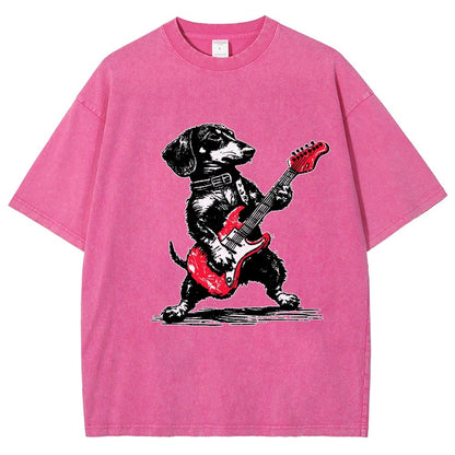 Dachshund Weenie Playing Guitar Vintage Distressed T-shirt
